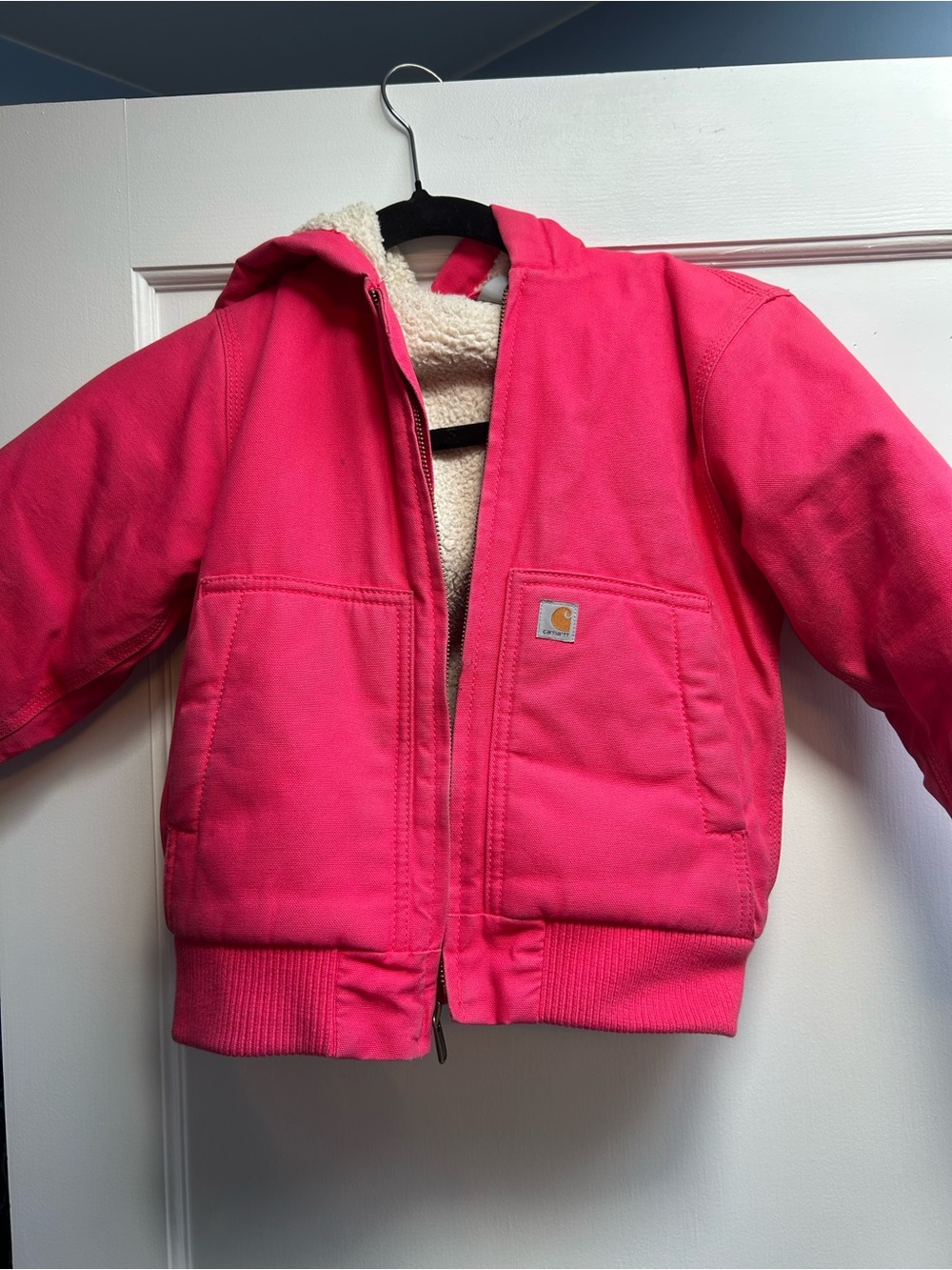 Carhartt Kids Hot Pink Hooded Sherpa-Lined Canvas Jacket - Size XXS (4-5)